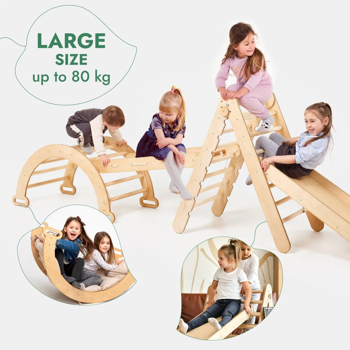 4in1 Montessori Climbing Frame Set: Triangle Ladder + Arch/Rocker + Slide Board/Ramp + Netting rope - Image 5