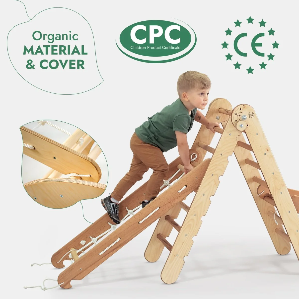 4in1 Montessori Climbing Frame Set: Triangle Ladder + Arch/Rocker + Slide Board/Ramp + Netting rope - Image 8