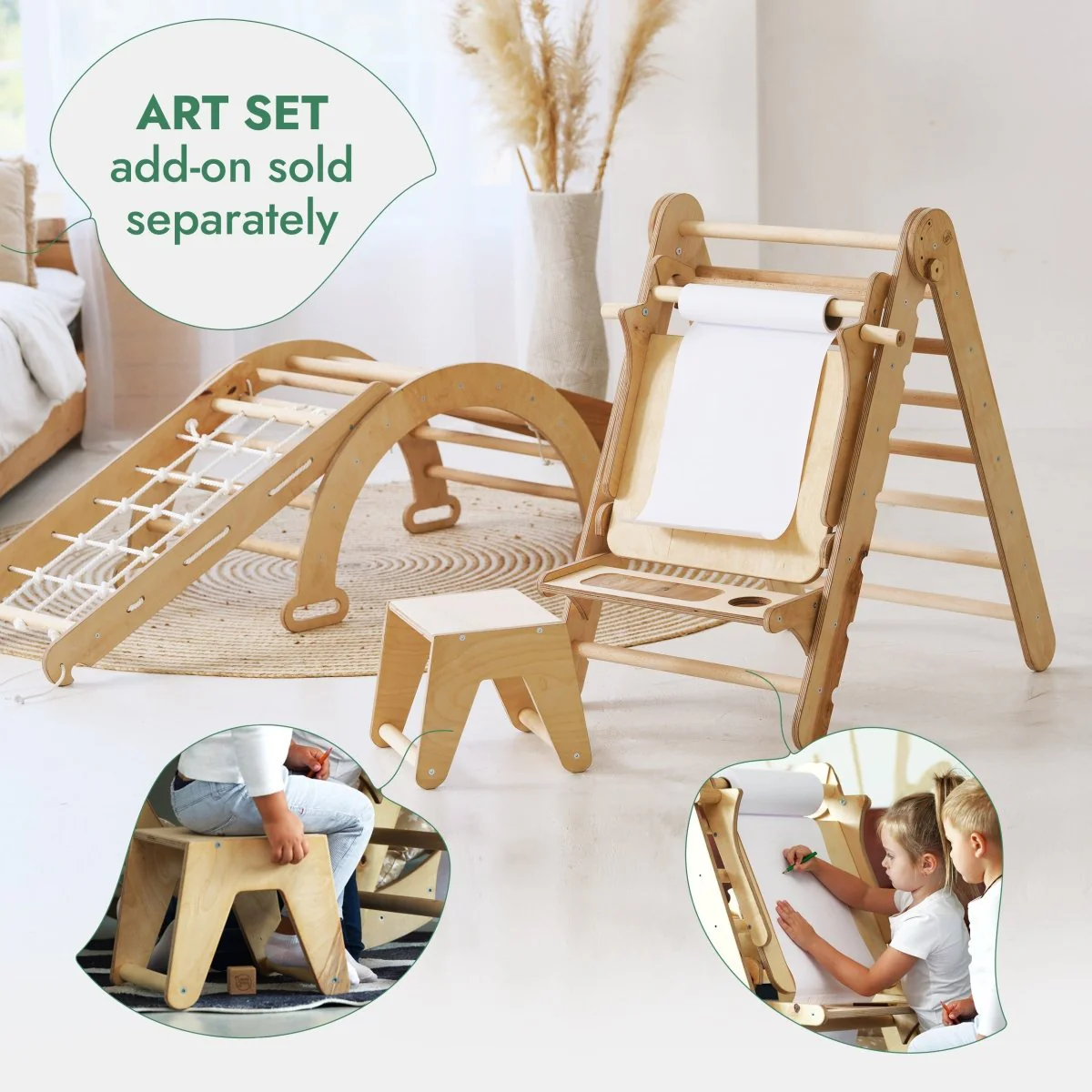 4in1 Montessori Climbing Frame Set: Triangle Ladder + Arch/Rocker + Slide Board/Ramp + Netting rope - Image 9