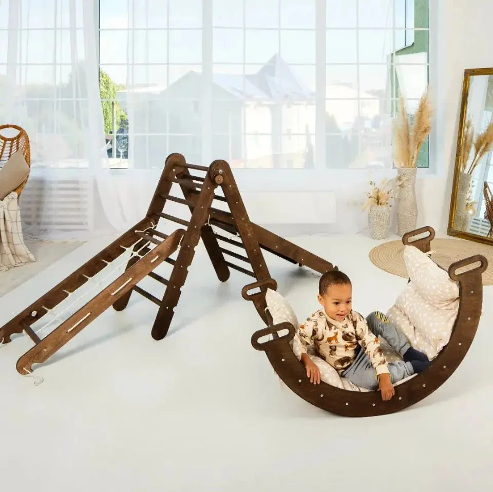 5in1 Montessori Climbing Frame Set: Triangle Ladder + Arch/Rocker + Slide Board/Ramp + Netting rope + Cushion - Image 10