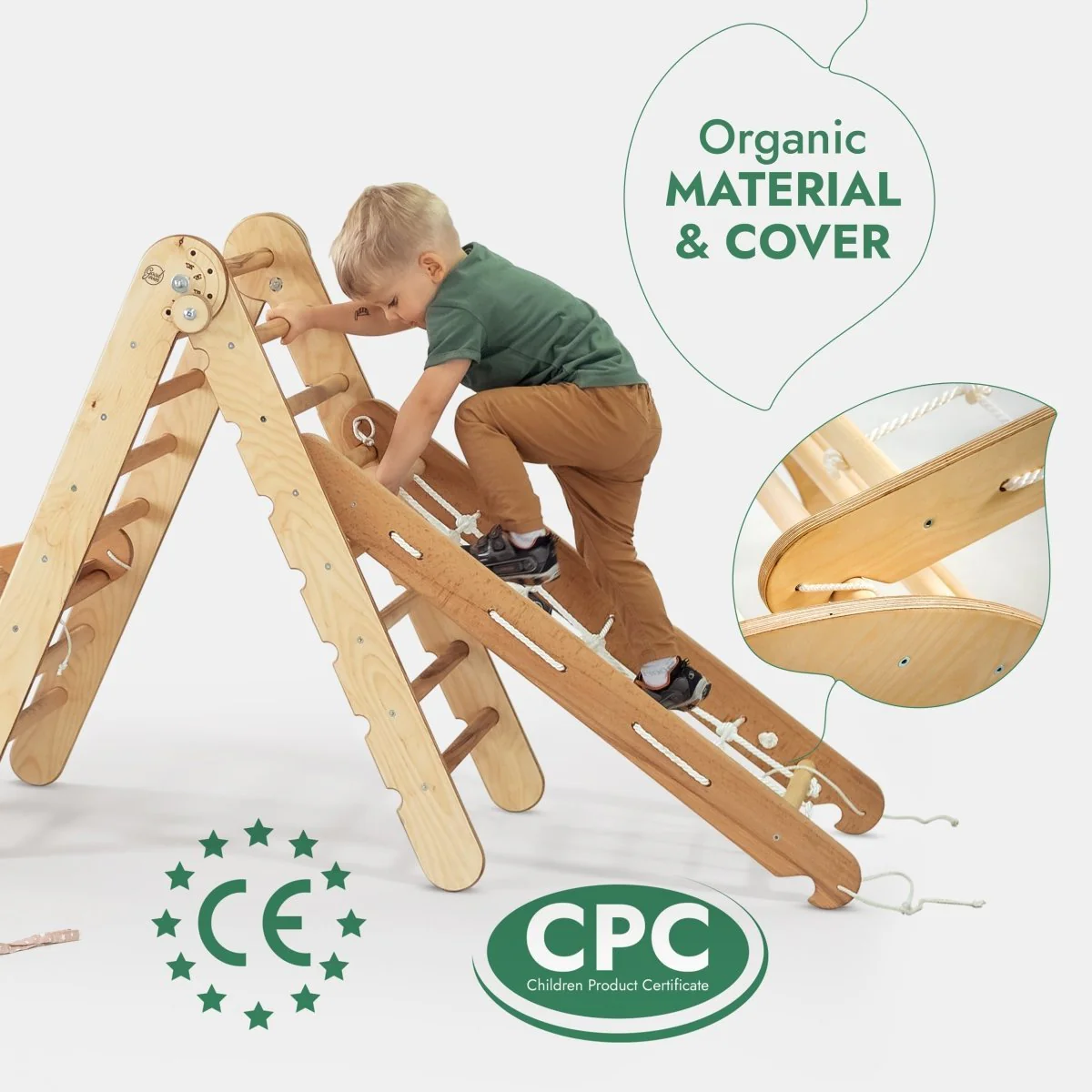 5in1 Montessori Climbing Frame Set: Triangle Ladder + Arch/Rocker + Slide Board/Ramp + Netting rope + Cushion - Image 8