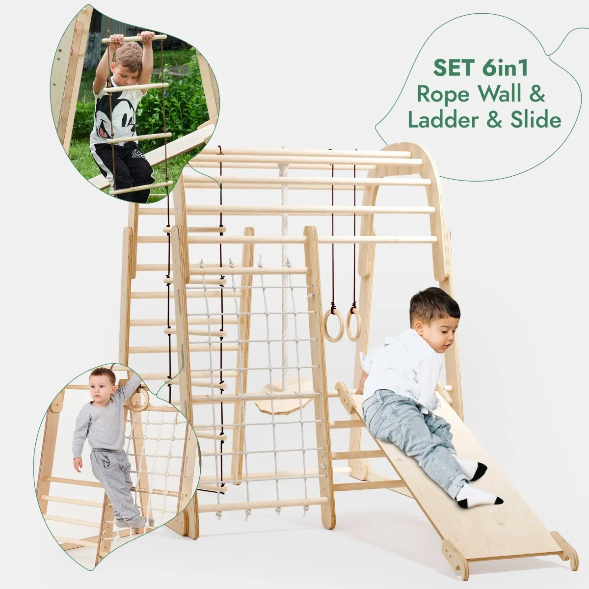 Indoor Wooden Playground for Children - 6in1 Playground + Swings Set + Slide Board - Image 3