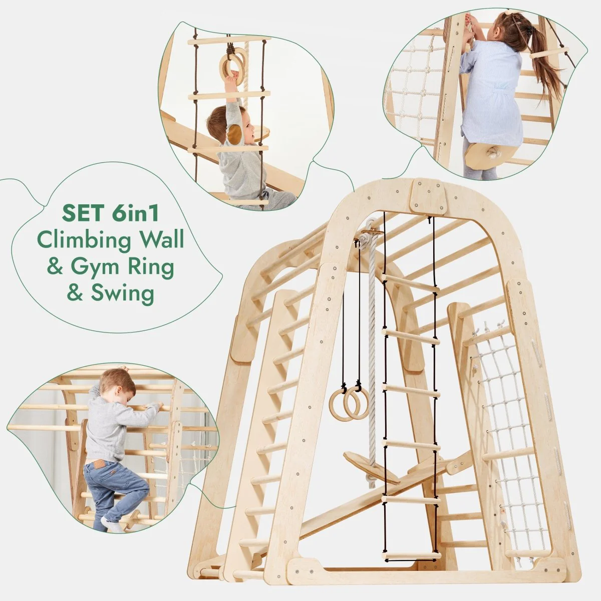 Indoor Wooden Playground for Children - 6in1 Playground + Swings Set + Slide Board - Image 4